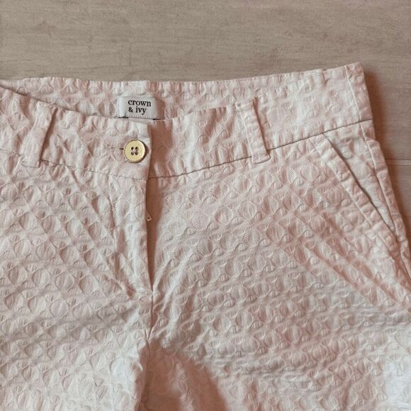 Crown Ivy Shorts 6 Off White Scalloped Hemline Pockets Ruffle Button Zip Cotton - Picture 6 of 8